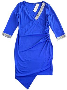 NWT Rosegal Royal Blue Sequin Trim Faux Wrap Dress Asymmetric Hem Cocktail Event